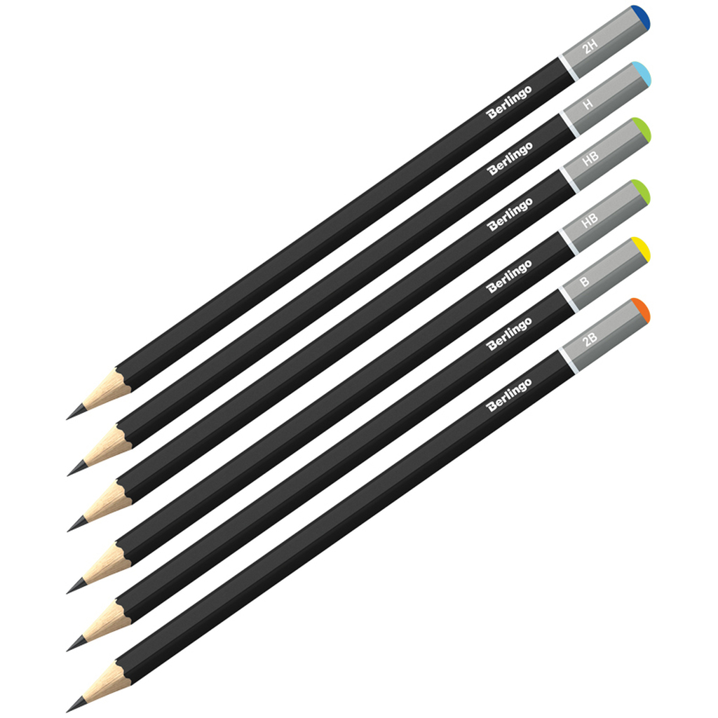 Набор чернографитных карандашей BERLINGO 6 шт, 2H-2B, заточенные, картонная упаковка BS01206