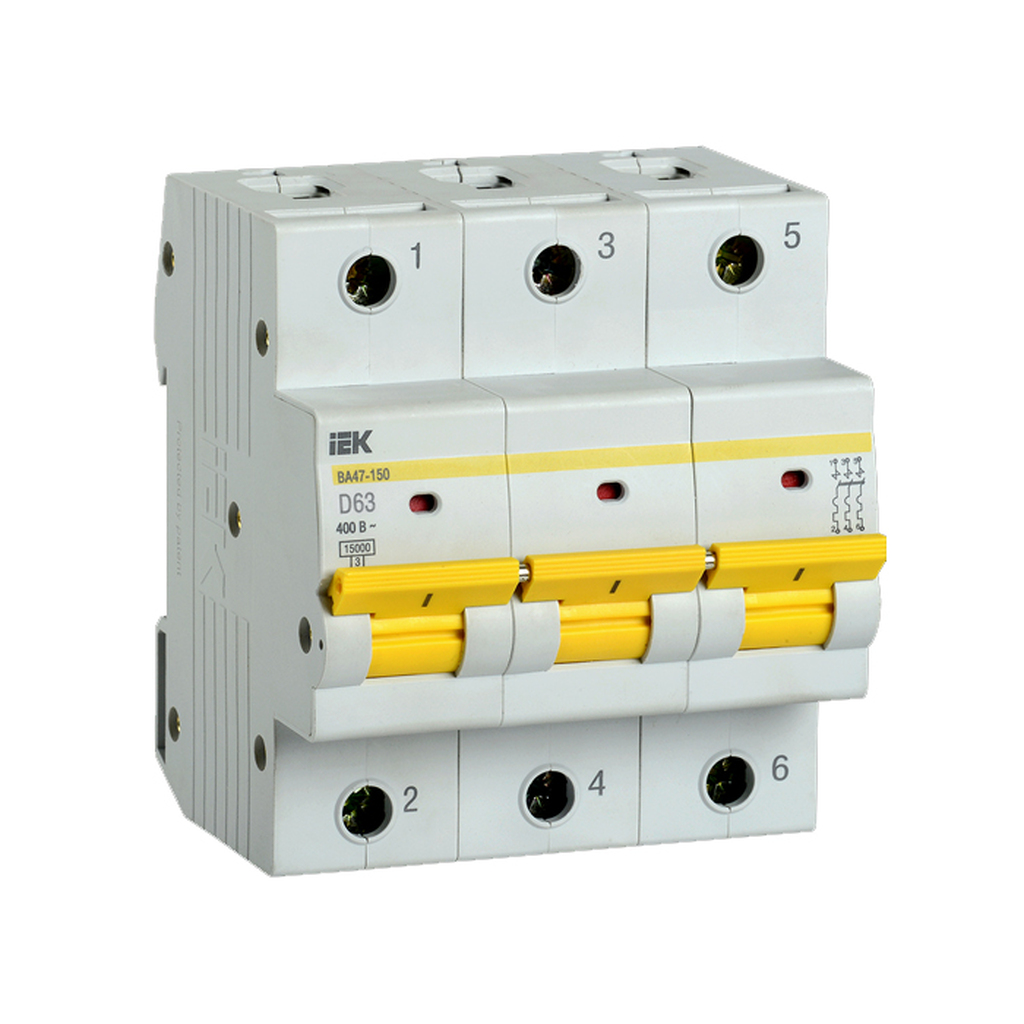 Автоматический выключатель IEK ВА47-150, 3Р, 63А, 15кА, характеристика D MVA50-3-063-D