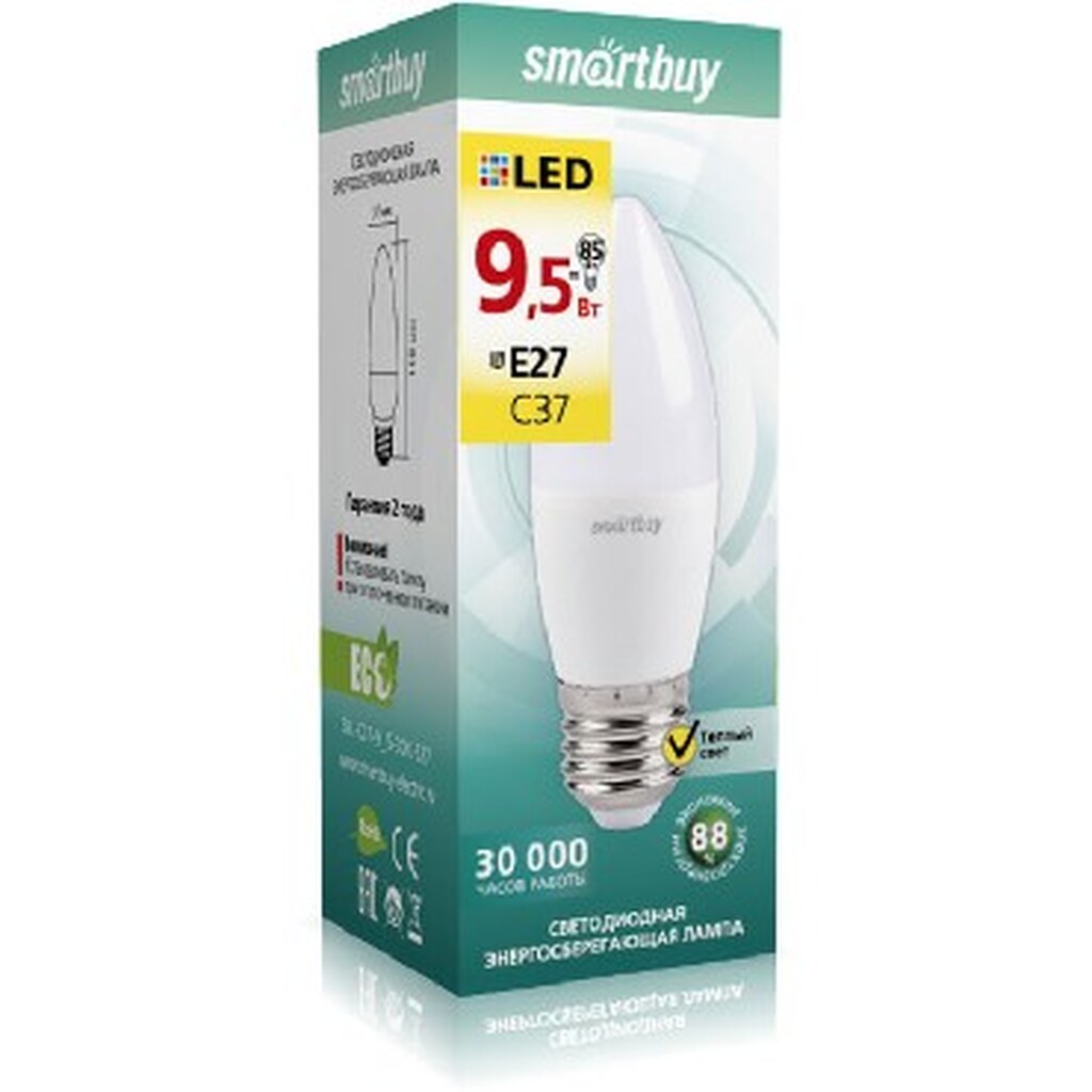 Лампа светодиодная SMARTBUY C37-9.5W/3000/E27 SBL-C37-9_5-30K-E27
