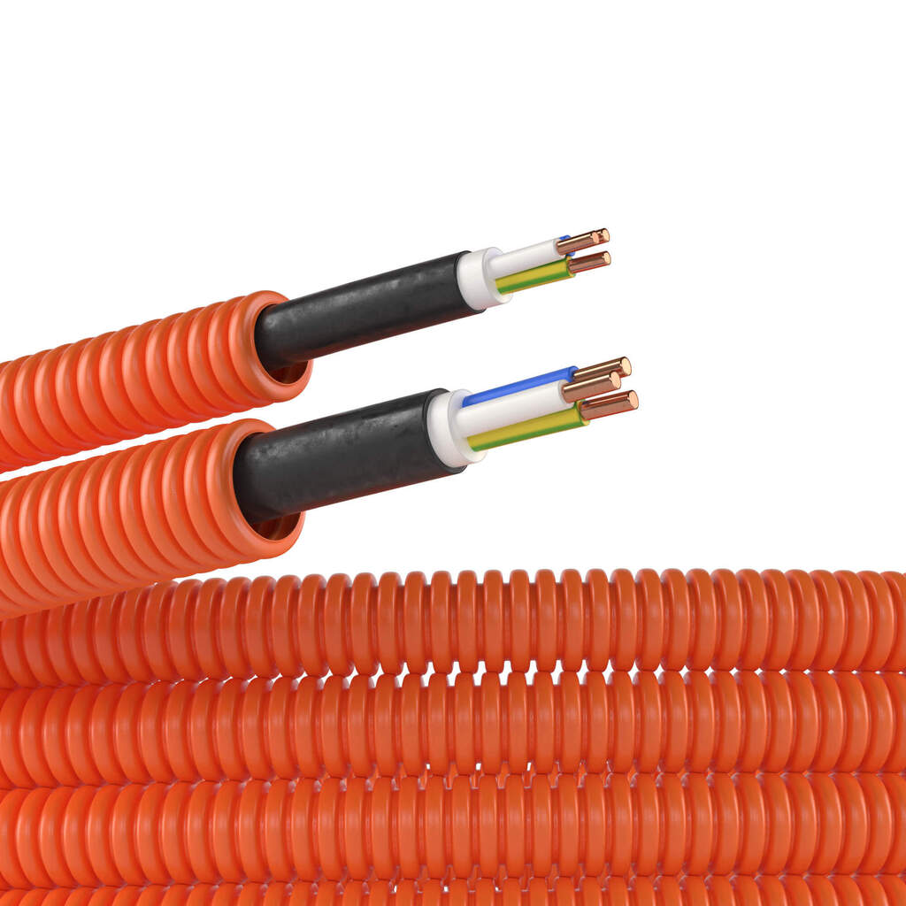 Гибкая гофрированная труба с кабелем DKC ПНД, д16мм, цвет оранжевый, 3x1,5, ВВГнг-LS, РЭК, ГОСТ+, 50м 7L91650