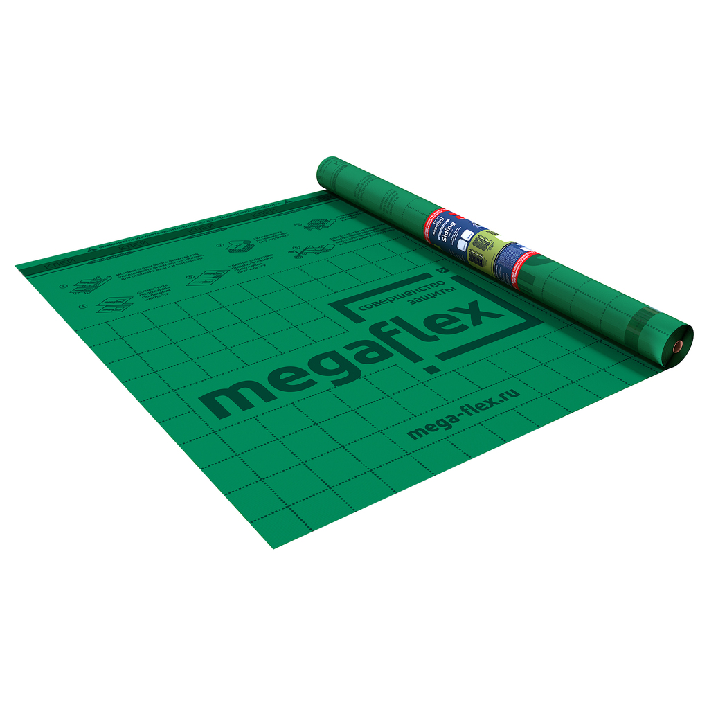 Влаго-ветрозащитная однослойная мембрана Megaflex Siding A ш 1.6, 70 м2 с двумя клеевыми MFSID.160.70