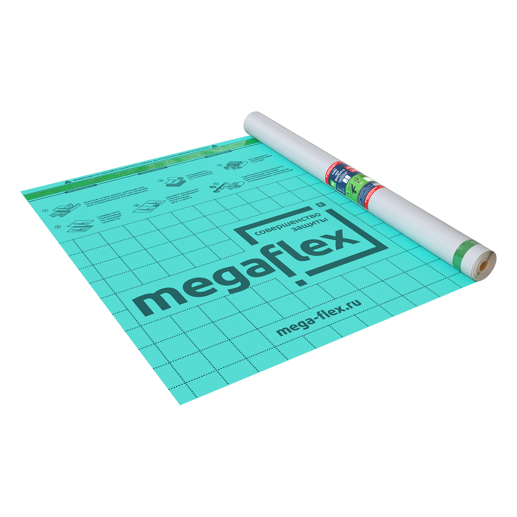 Влаго-ветрозащитная диффузионная мембрана Megaflex Roof Extra AS ш 1.5, 70 кв.м с двумя клеевыми лентами MFREX.150.70