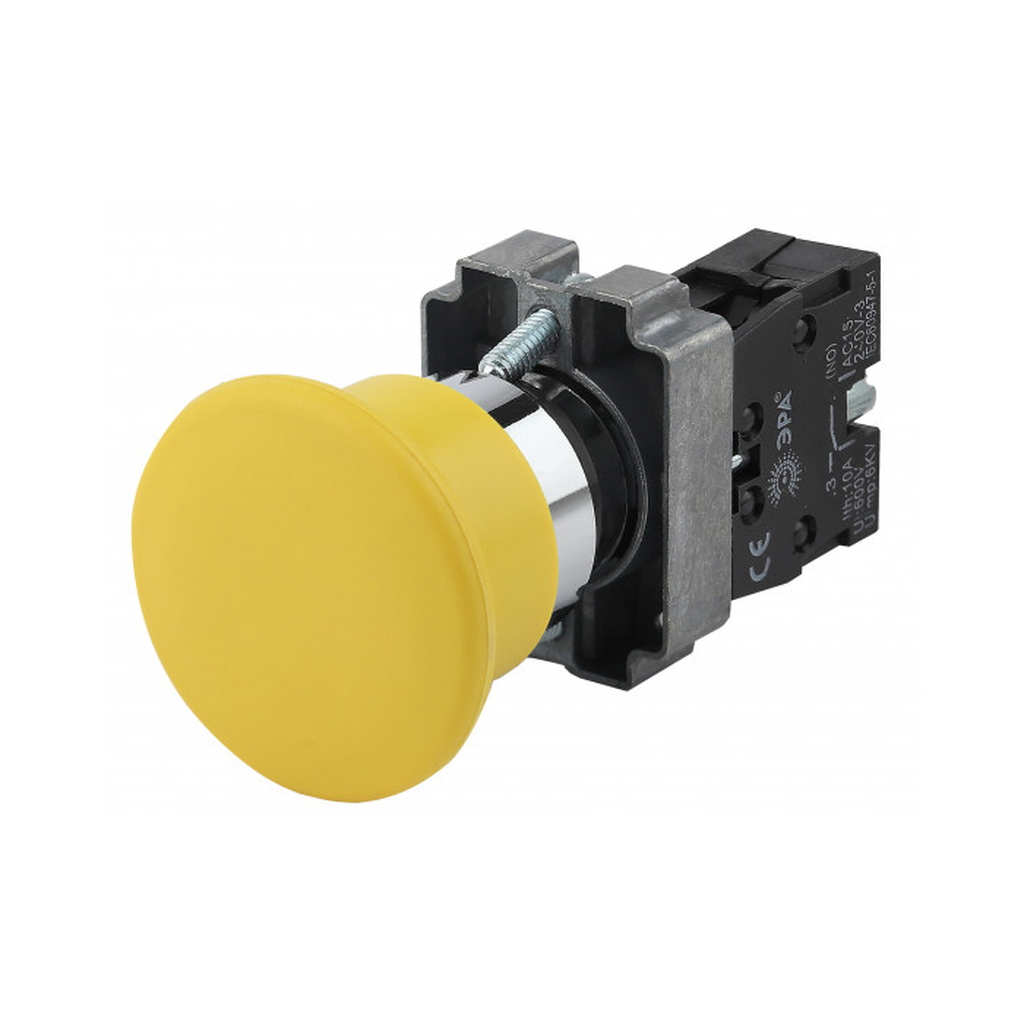 Кнопка управления ЭРА LAY5-BC51 Грибок, без подсветки, желтая, 1з, 20/200/3200 Б0045644 ERA