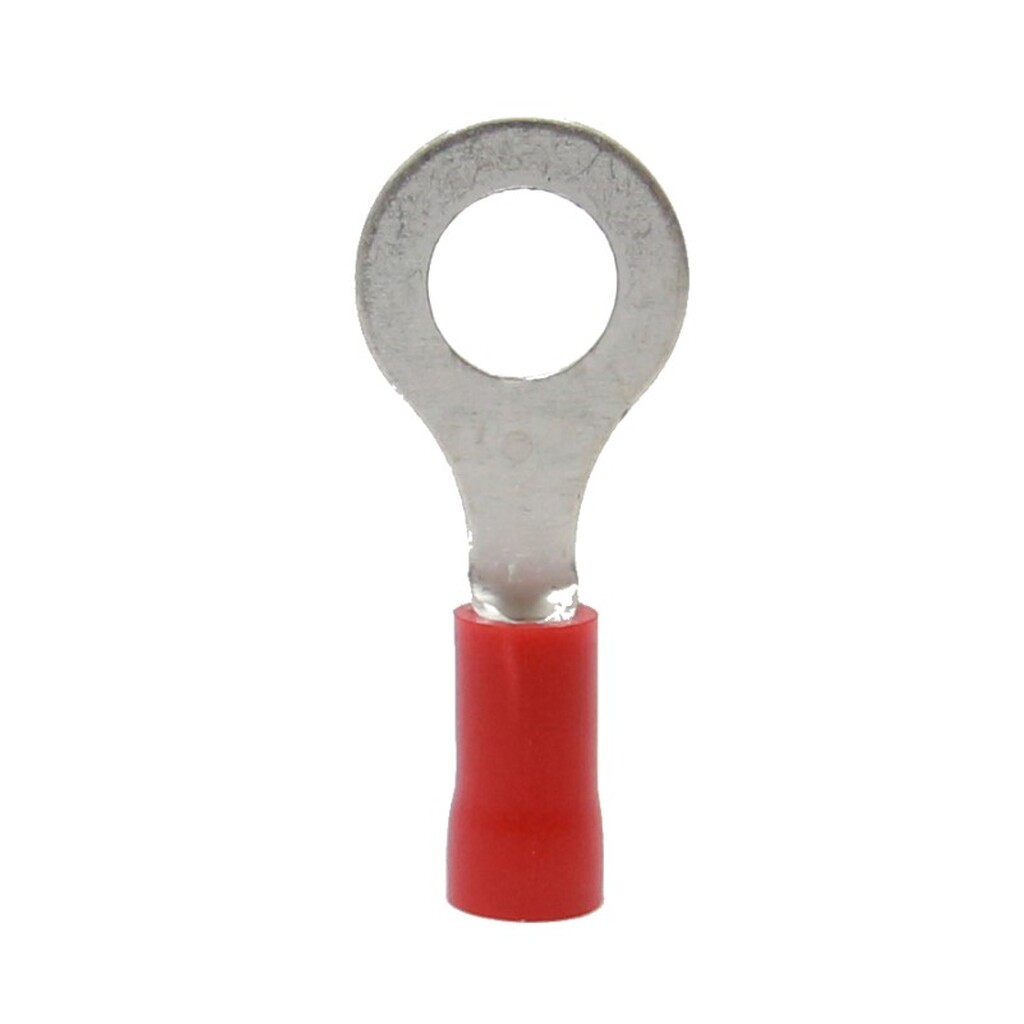 RF-m4, наконечник кольцевой изолированный красный 0,25-1,5мм². Кольцевой наконечник м6 Краснодар. Наконечник кольцевой изолированный 8 мм. Наконечник кольцевой изолированный с ПВХ манжетой.