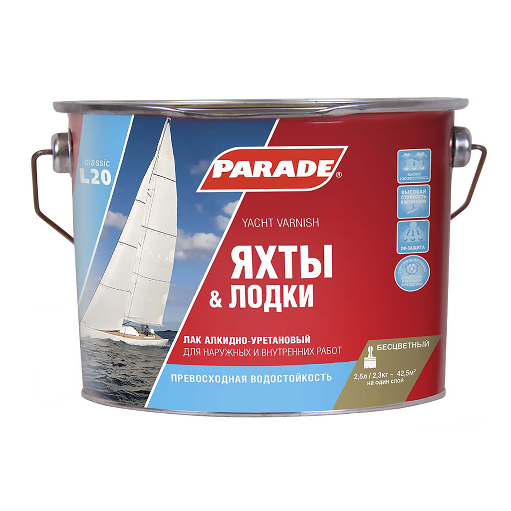 Лак яхтный алкидно-уретановый матовый PARADE L20 Яхты & Лодки 2,5 л Россия 90001484856