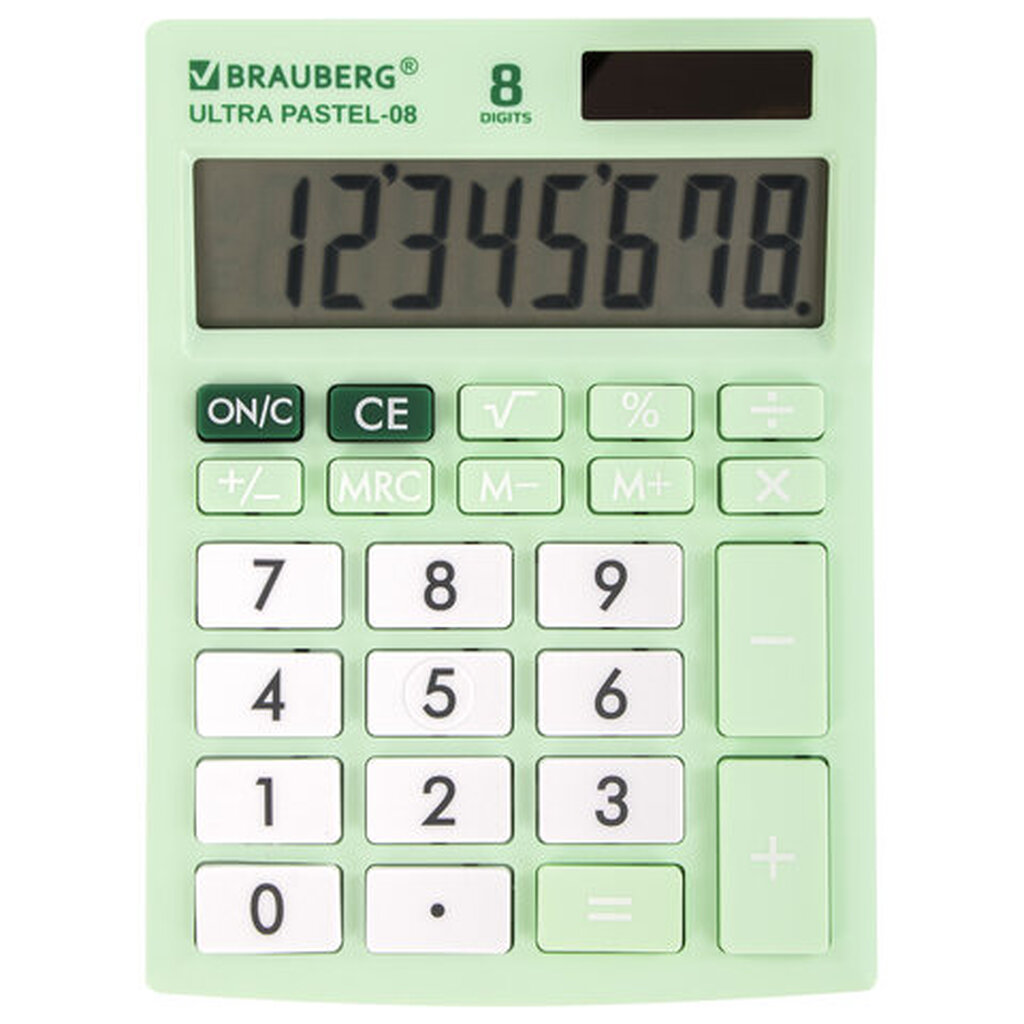 Настольный компактный калькулятор BRAUBERG ULTRA PASTEL-08-LG 154x115 мм, 8 разрядов, мятный, 250515