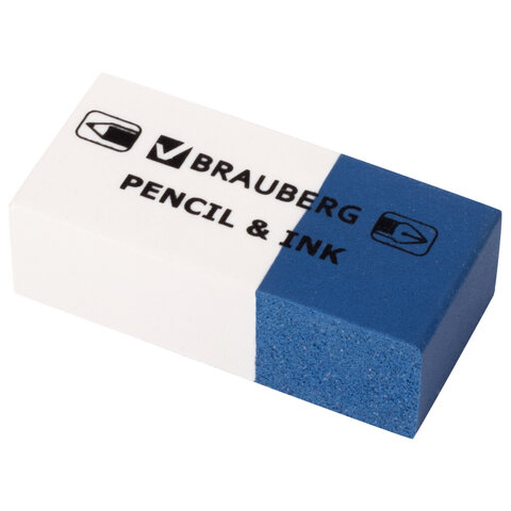 Ластик 36 шт в упаковке BRAUBERG "PENCIL INK" 39*18*12мм для ручки и карандаша бело-синий 229578