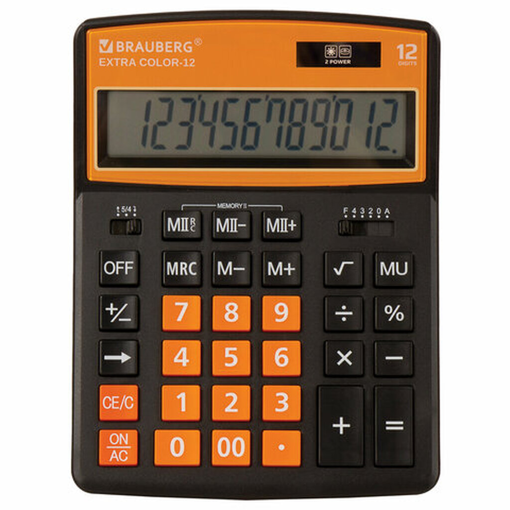 Настольный калькулятор BRAUBERG EXTRA COLOR-12-BKRG 206x155 мм, 12 разрядов, черно-оранжевый 250478