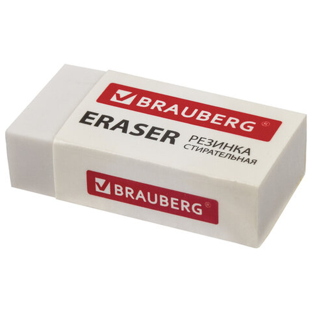 Ластик 40 шт в упаковке BRAUBERG "Simple" 38х20х10 мм белый прямоугольный картонный держатель 228073