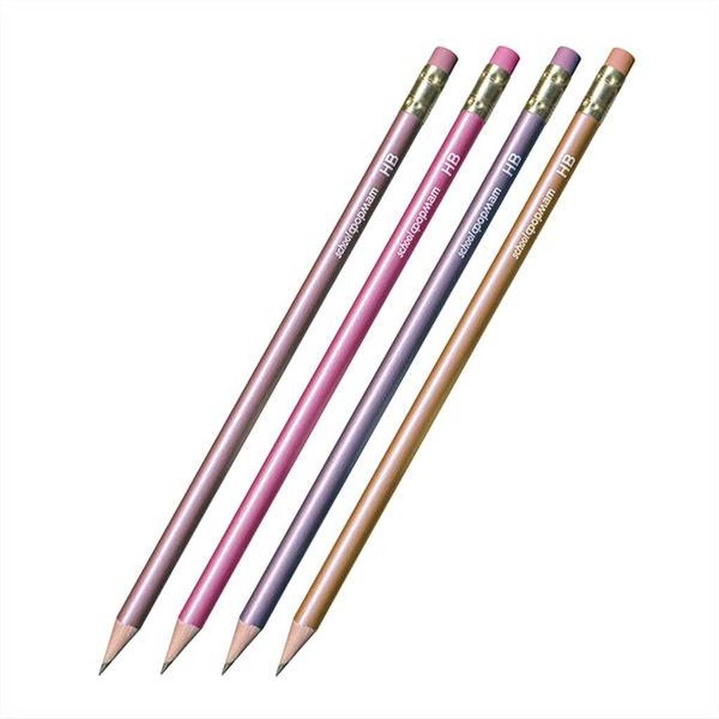Чернографитный карандаш Schoolformat METALLIC НВ с ластиком заточенный круглый КЧ14-HB