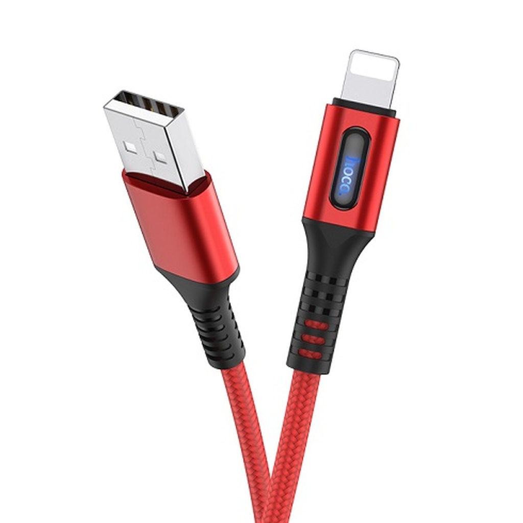 USB-кабель HOCO, AM-8pin 1.2 метра, 2.4A, индикатор, нейлон, красный 23753-U79iR