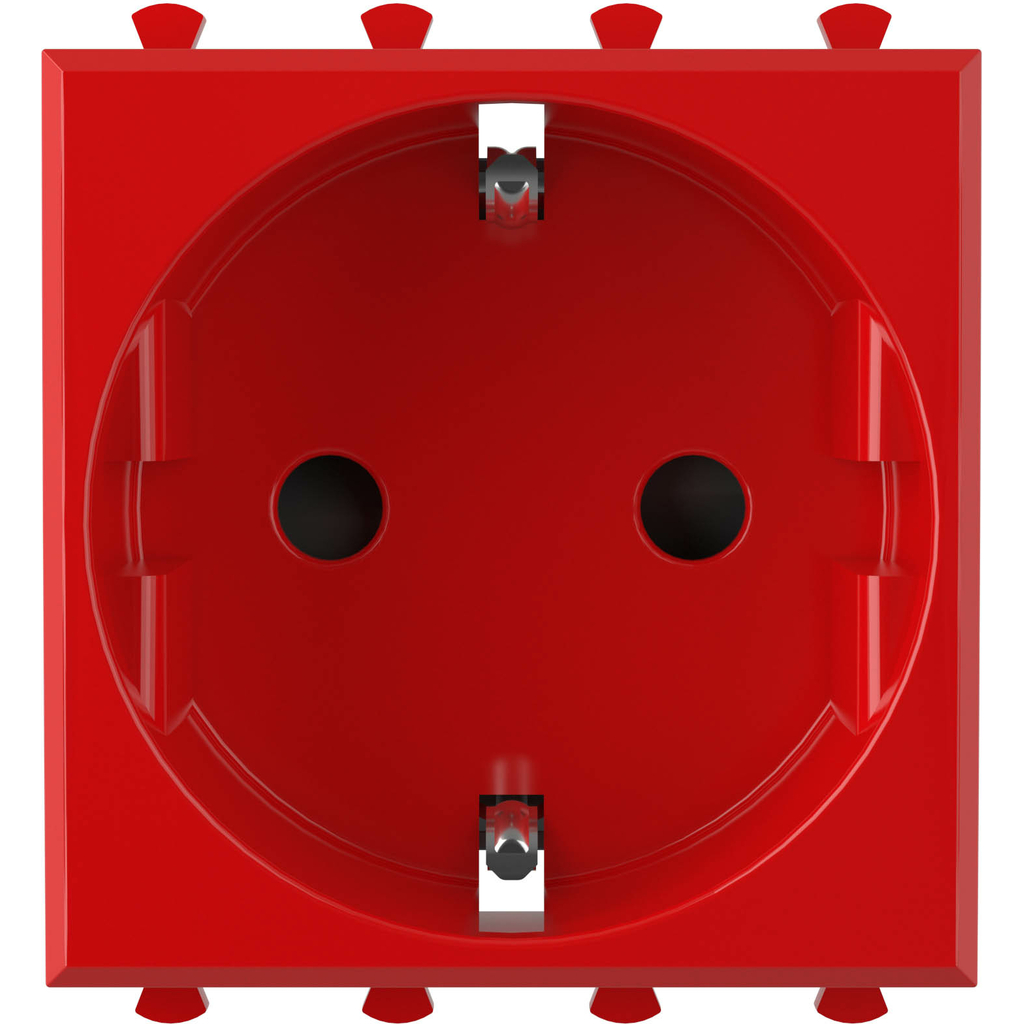Розетка DKC 1-местная, 2 модуля Avanti "Красный квадрат" 16А IP20 2P+E, защитные шторки, красная 4401002