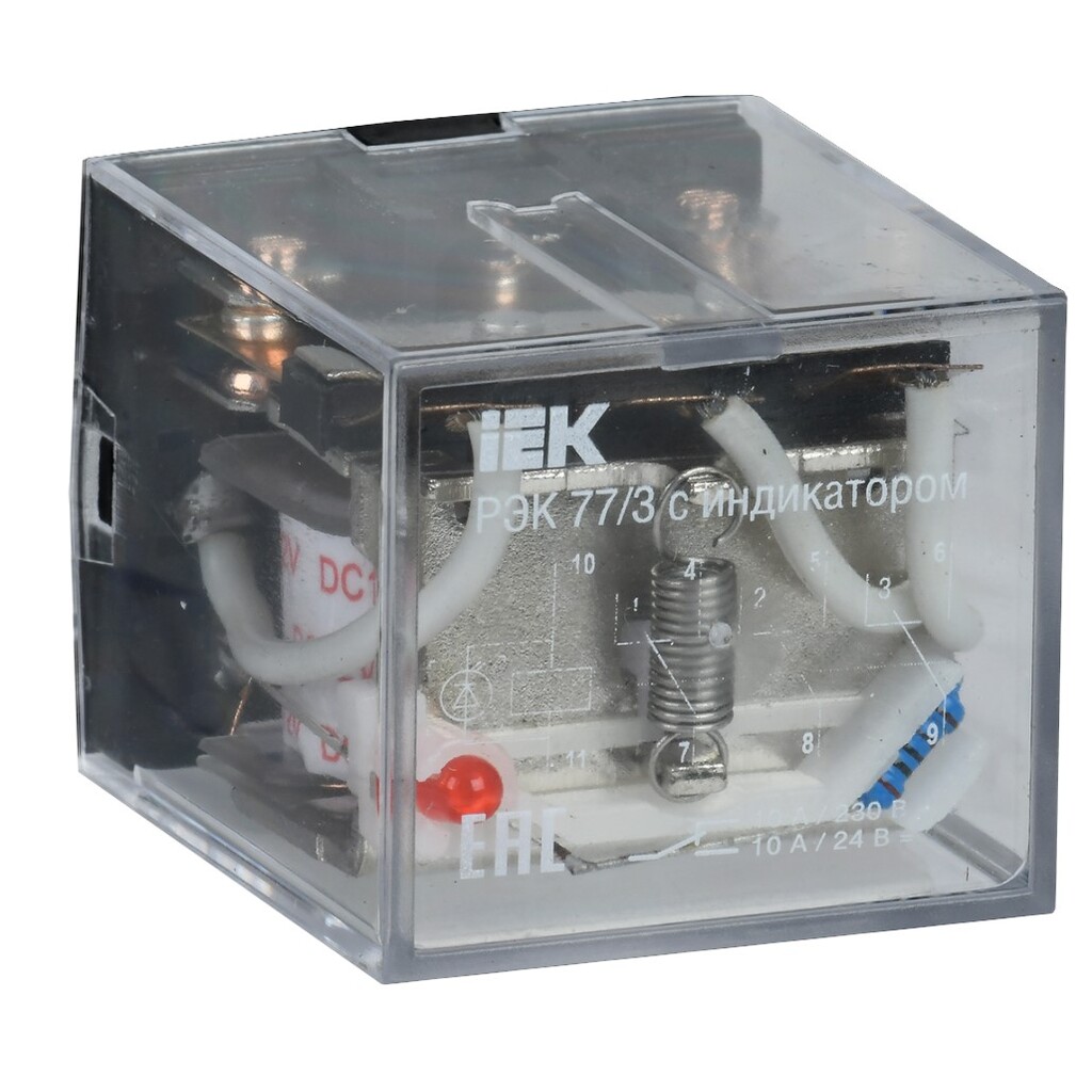 Реле IEK РЭК77/3 LY3 с индикацией 10А 12В АC RRP10-3-10-012A-LED