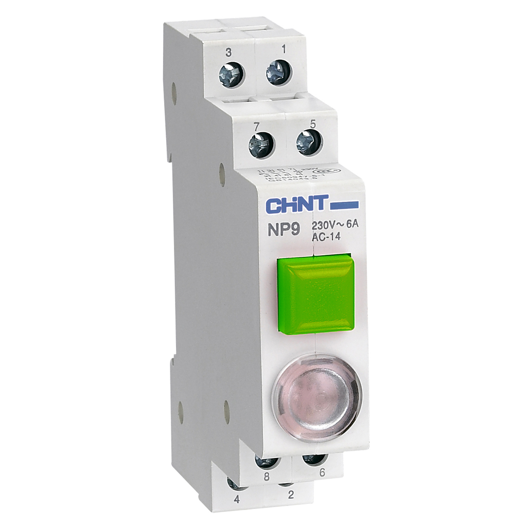 Модульная кнопка CHINT NP9-10D3/1 с подсветкой, 1НО, AC/DC 230В, зеленая 584054