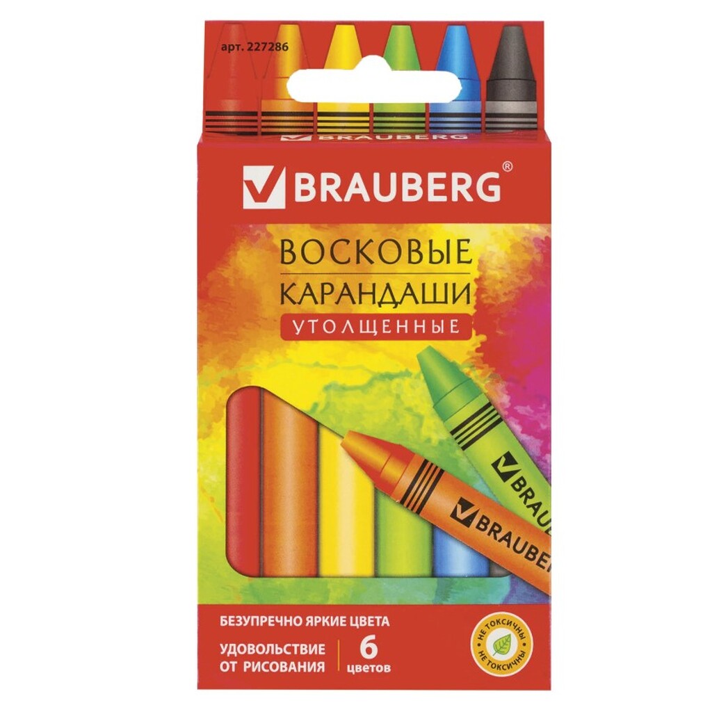 Восковые карандаши BRAUBERG утолщенные "АКАДЕМИЯ" НАБОР 6 цв. 227286