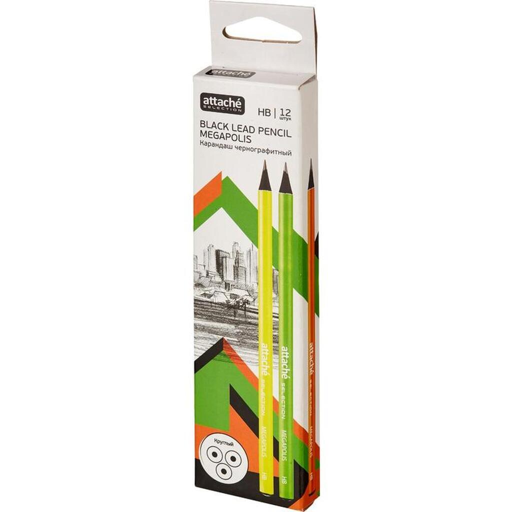 Чернографитный карандаш 12 шт в упаковке Attache Selection Megapolis заточенный HB без ластика 391138
