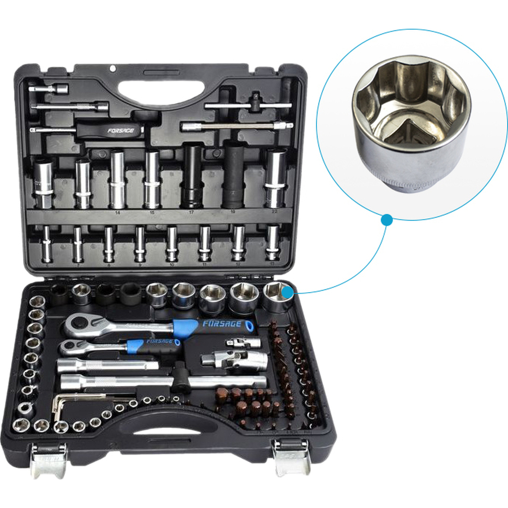 Набор инструментов Forsage F-4941-7 PREMIUM 94+6пр. Premium 1/4''(12гр.) 1/2''(14,22мм-12гр) 49596