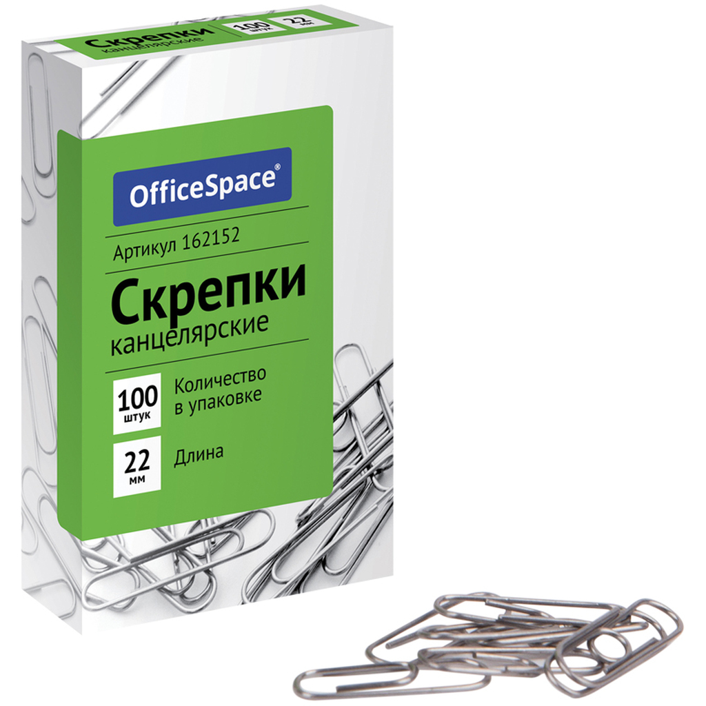 Скрепки OfficeSpace 22 мм, 100 шт, картонная упаковка 162152 OFFICE SPACE