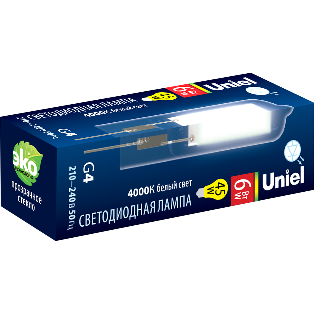 Светодиодная лампа Uniel 220, 6W, 4000K, G4, CL GLZ08TR картон LED-JC UL-00005066