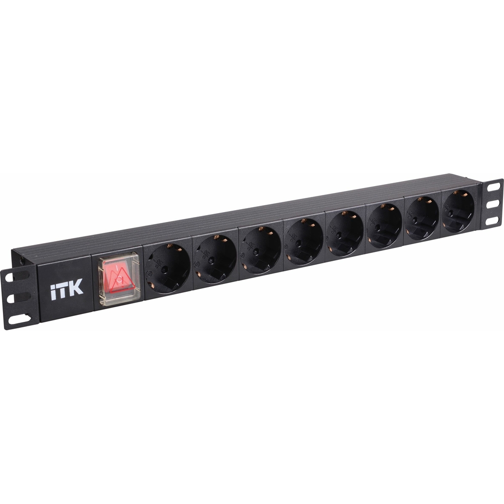 Блок розеток IEK ITK PDU 8 розеток нем. ст, с LED выкл,1U, шнур 2м вилка нем. ст PH12-8D1