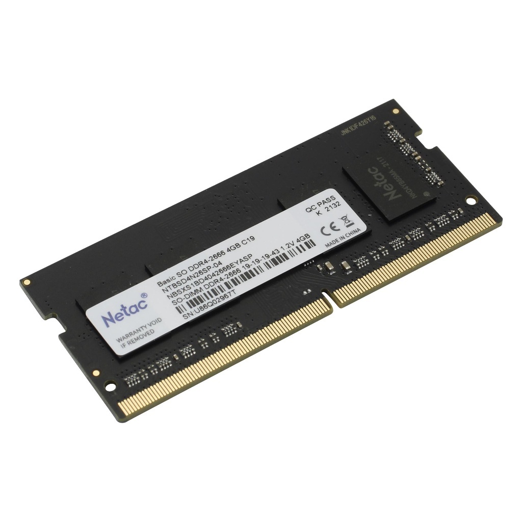 Модуль памяти Netac DDR4 SO-DIMM 2666Mhz PC21300 CL19 - 4Gb NTBSD4N26SP-04