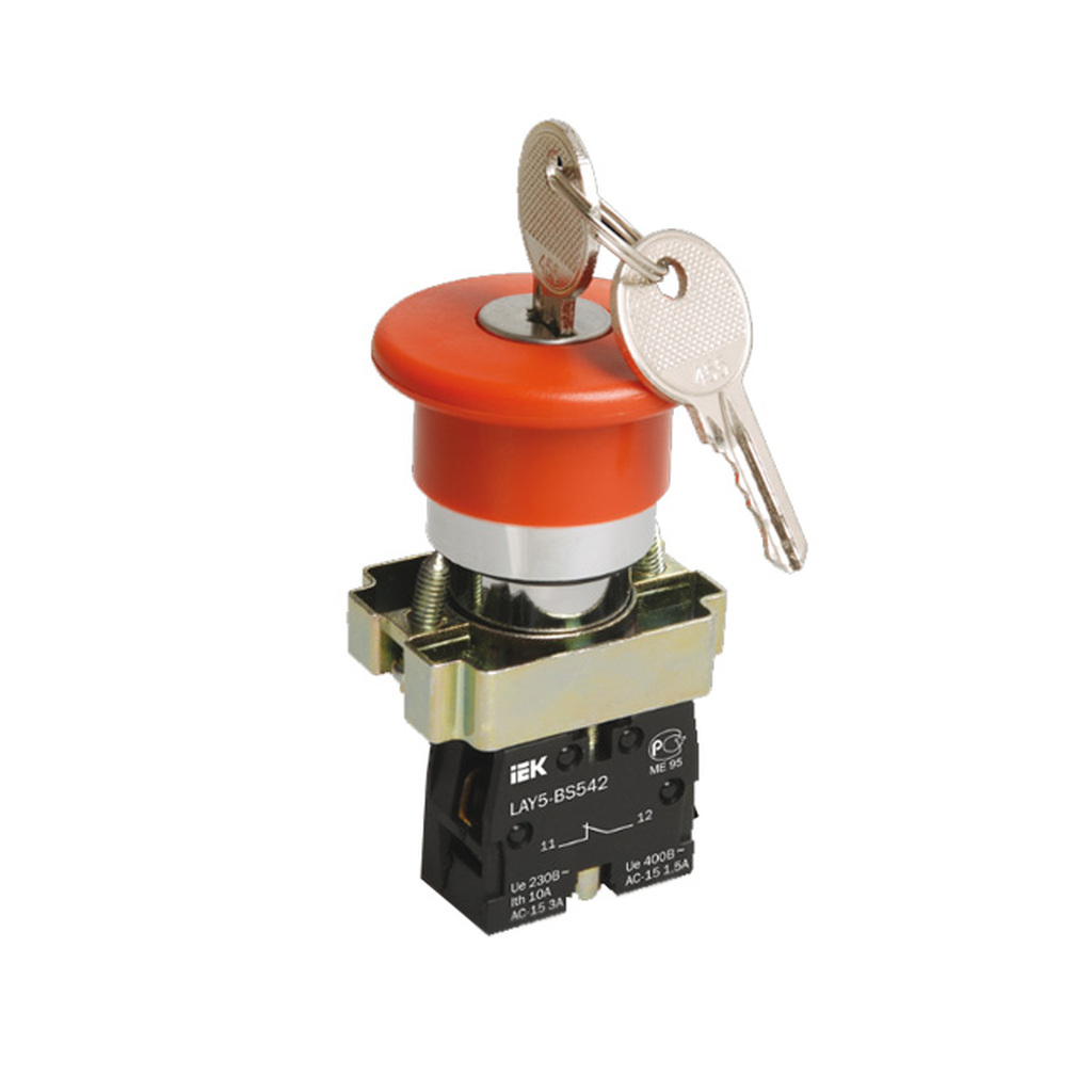 Кнопка с ключом IEK LAY5-BS142 грибок, d22мм BBG50-LAY5-K04