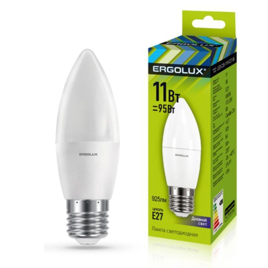 Лампа ERGOLUX LED-C35-11W-E27-6K (Эл.лампа светодиодная Свеча 11Вт E27 6500K 180-240В)