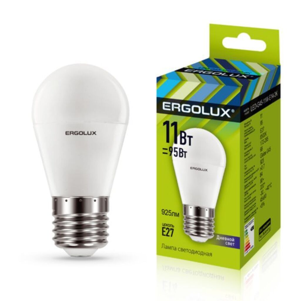 Электрическая светодиодная лампа Ergolux LED-G45-11W-E27-6K Шар 11Bт E27 6500K 13632