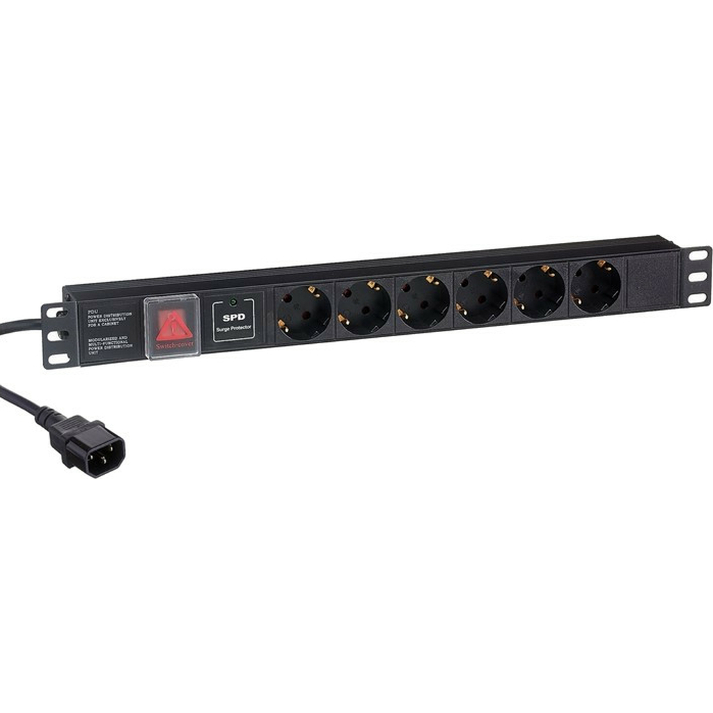 Блок розеток ExeGate ServerPro PDU-19H609 Al-6S-C14-2CU-SPD1 19 1U алюминий 6Schuko кабель с C14 2м SPD1. 280834