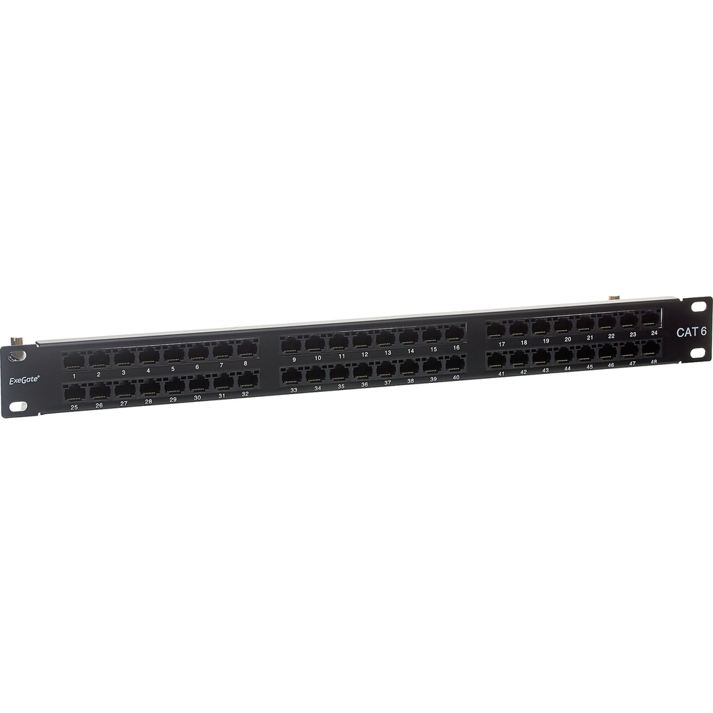 Патч-панель ExeGate EPPHD-19-48-8P8C-C6-110D 19 UTP 48 port cat 6 dual IDC 1U RoHS Black 281082