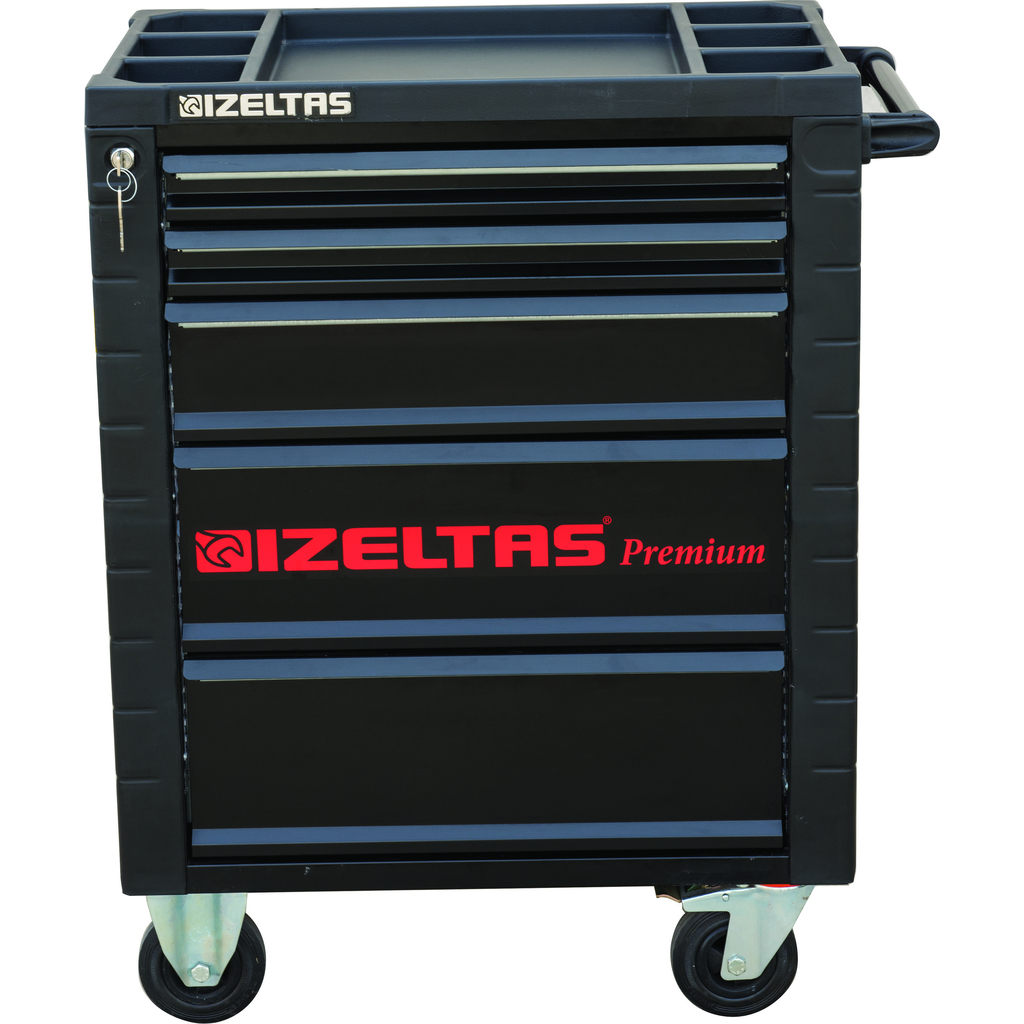 Инструментальная тележка IZELTAS PREMIUM, черно-красная, с инструментами, 7 ящиков 8245007096