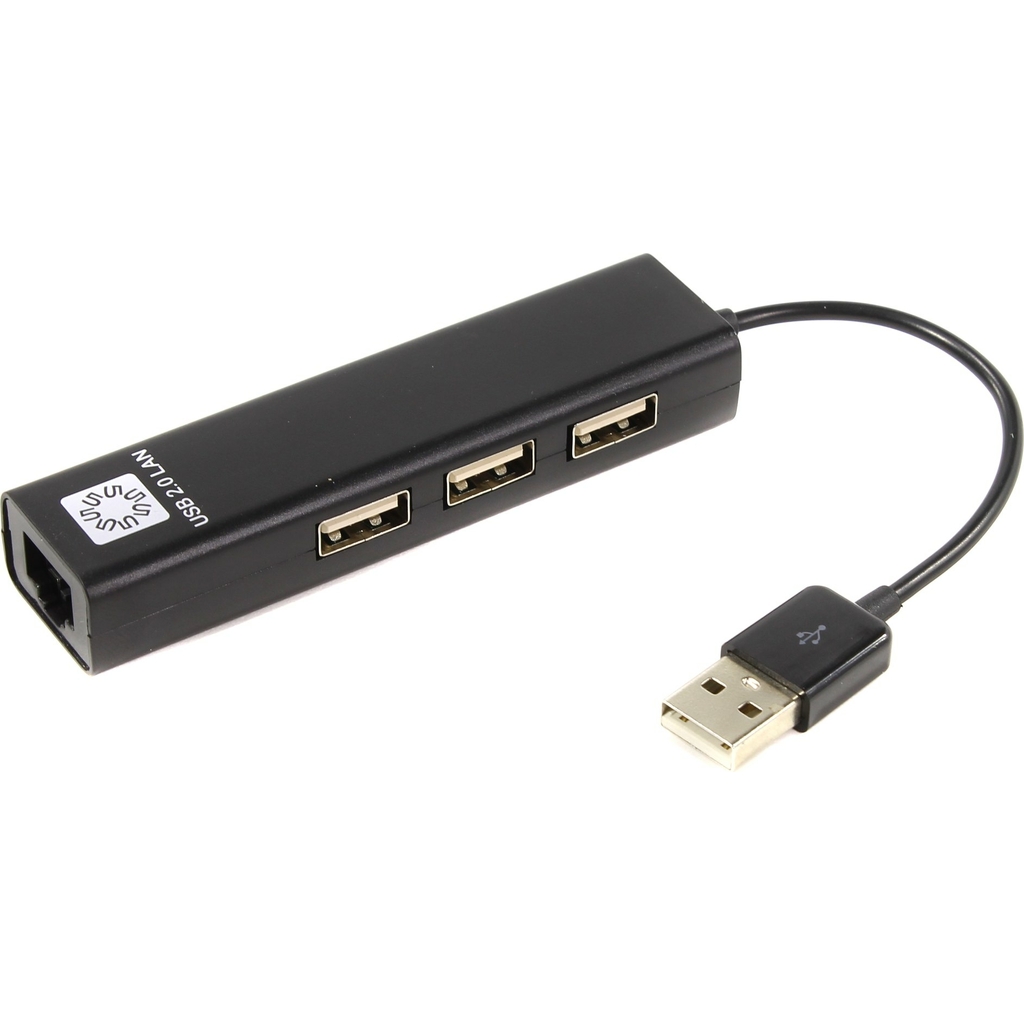 Сетевая карта 3хпортовый USB разветвитель 5bites USB2.0 RJ45 100мегабит 10см UA2-45-06BK