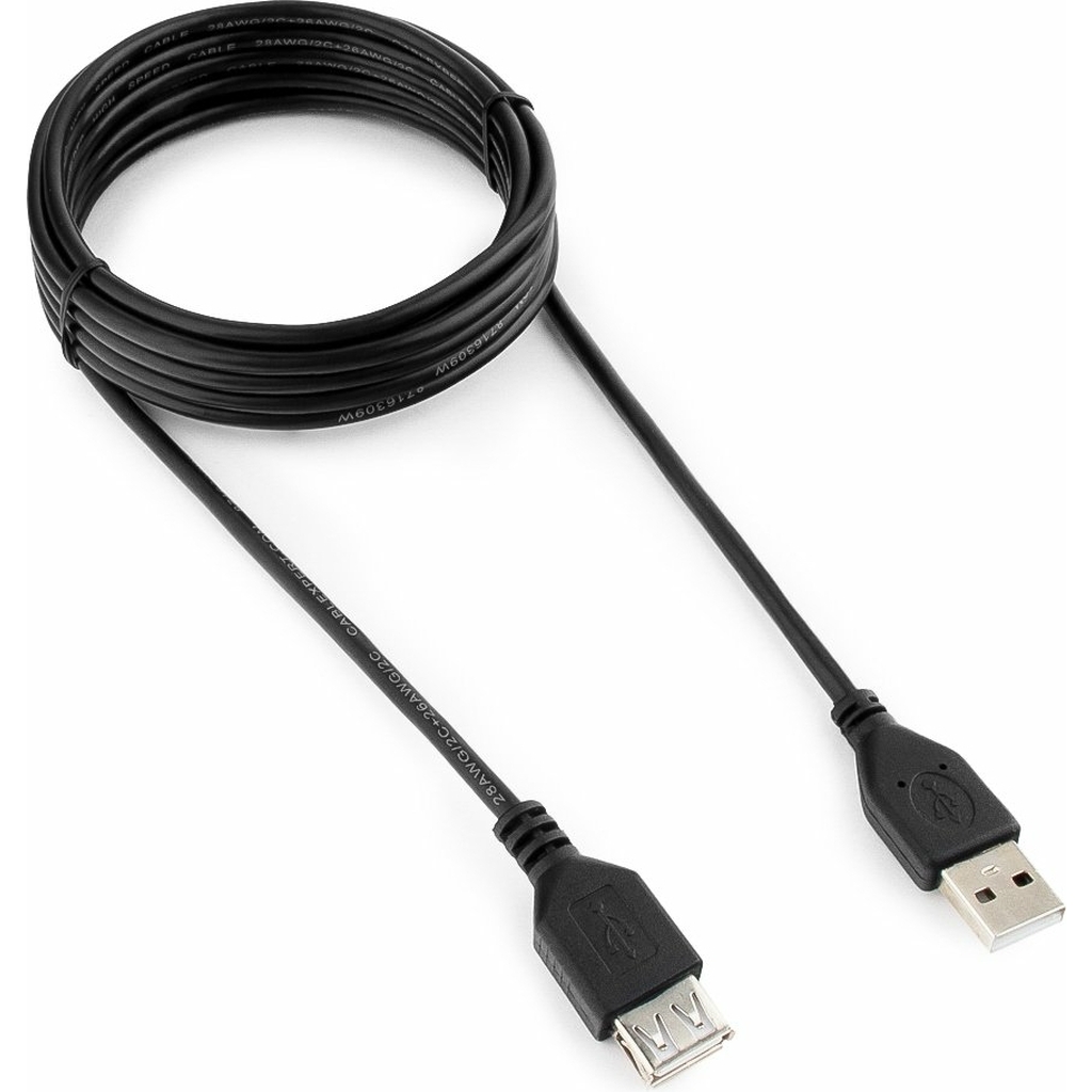 Кабель удлинитель USB2.0 Cablexpert Pro, AM/AF, 3.0м, экран, черный, пакет CCP-USB2-AMAF-10