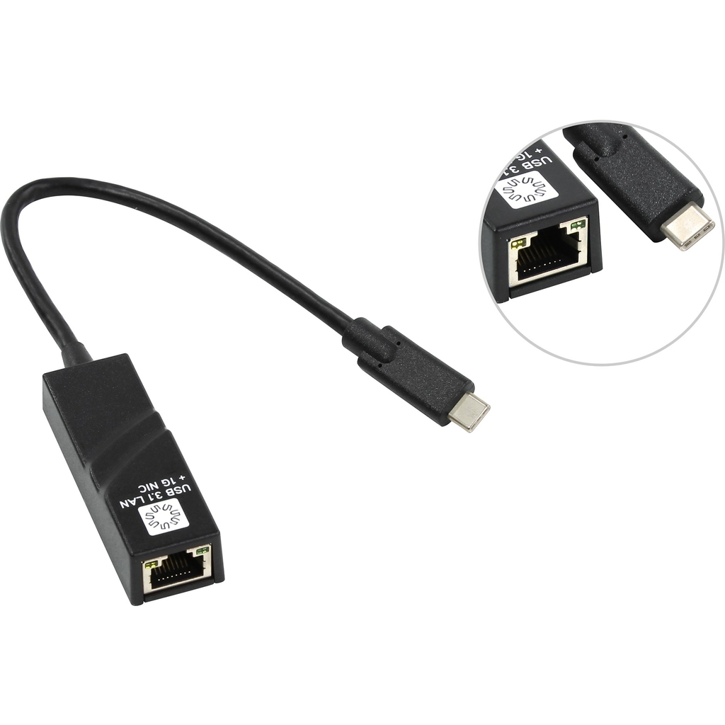 Сетевая карта USB3.1 TYPE-C, RJ45 5bites 1гигабит, 10см UA3C-45-07BK