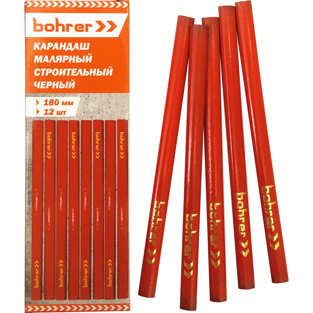Строительный карандаш BOHRER 180 мм черный 12 шт 41151180