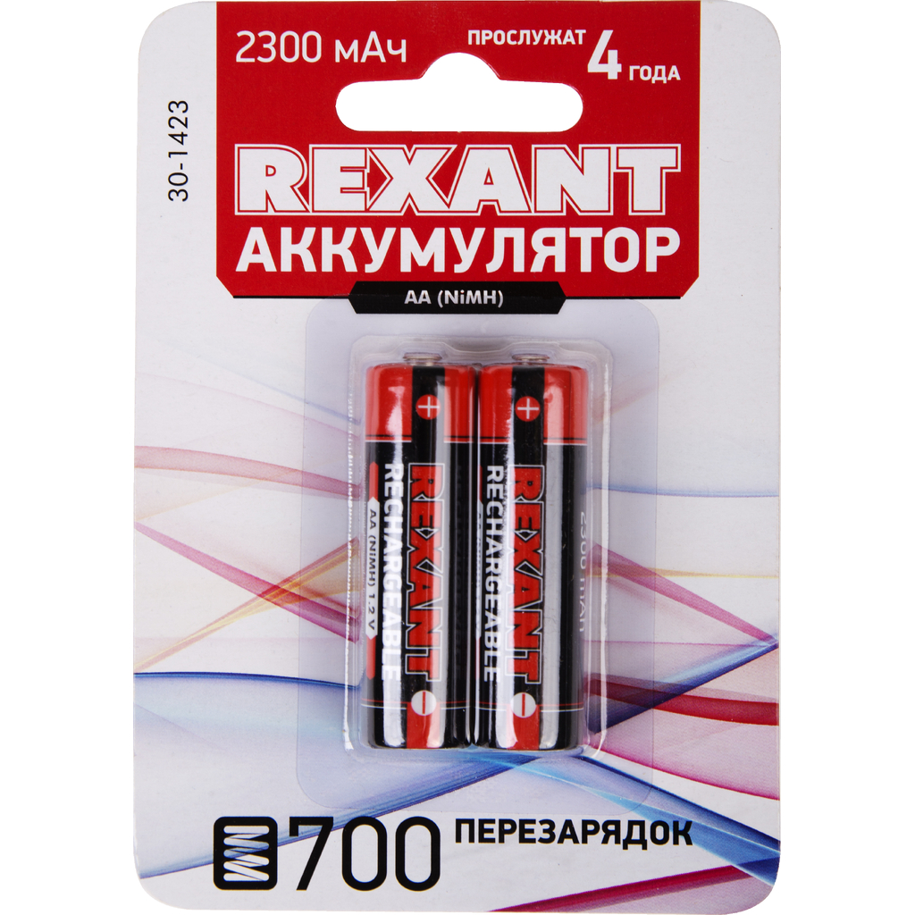 Пальчиковый аккумулятор REXANT NiMH AA 1.2 В 2300 мАч 2 шт 30-1423