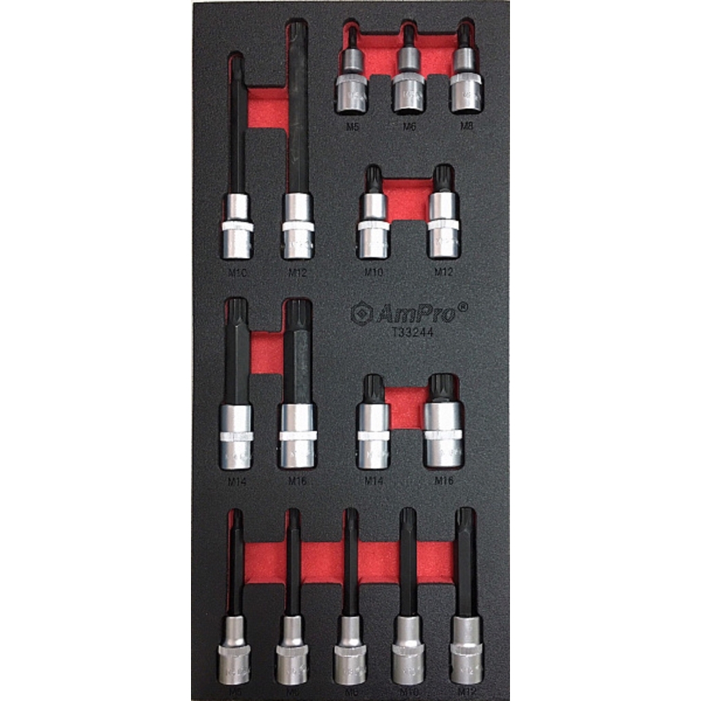Набор головок в мягком ложементе (16 шт; Spline М5-М16; 1/2) AmPro T33244