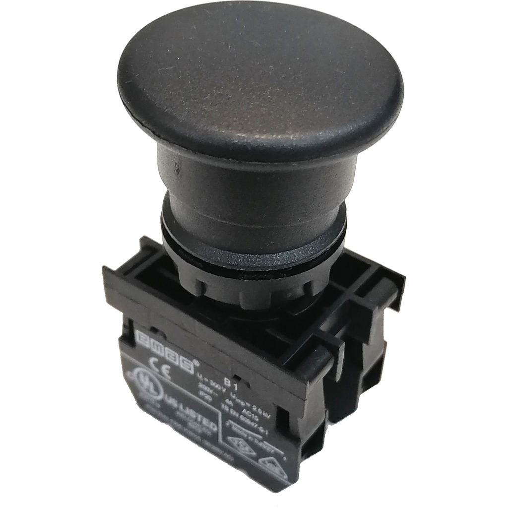 Нажимная кнопка Emas Грибок чёрная, без фиксации, 1НО+1НЗ, серия B, 250В AC, 4А B102MH