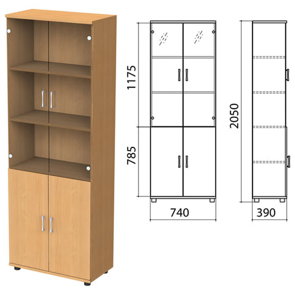 Шкаф закрытый со стеклом "Монолит", 740х390х2050 мм, цвет бук бавария (КОМПЛЕКТ) MONOLITH