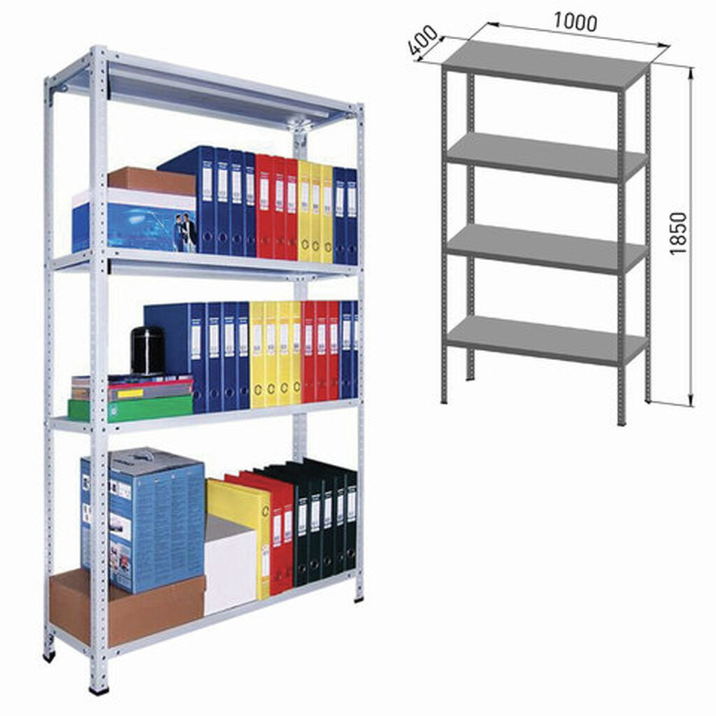 Стеллаж металлический ПРАКТИК "MS", 1850х1000х400 мм, 4 полки, MS 185/100х40/4