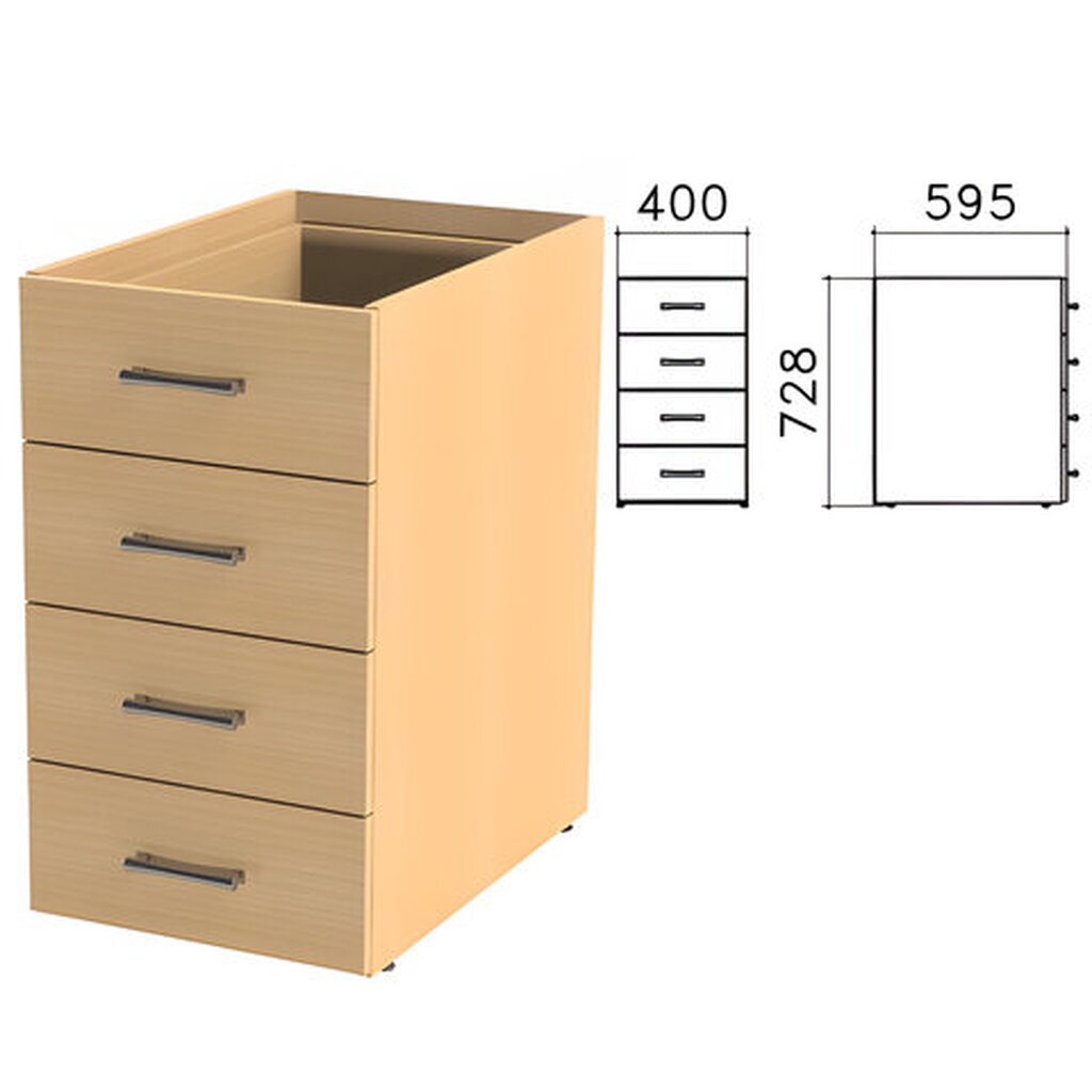 Тумба (каркас БЕЗ КРЫШКИ) приставная "Монолит", 400х595х728 мм, 4 ящика, бук бавария, ТМ06.1 MONOLITH