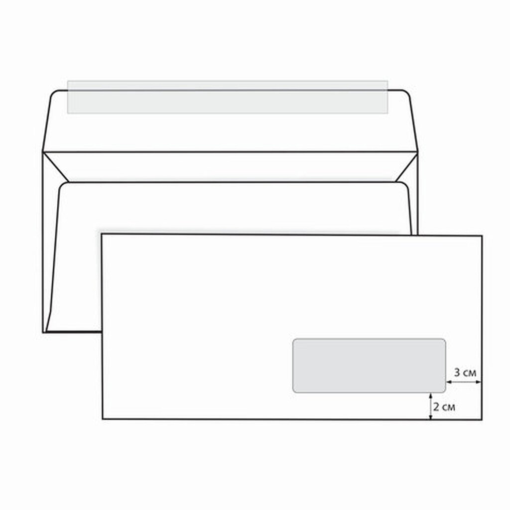 Конверты Е65 (110х220 мм) ПРАВОЕ ОКНО, отрывная лента, 80 г/м2, КОМПЛЕКТ 1000 шт. РЯЖСКАЯ ПЕЧАТНАЯ ФАБРИКА
