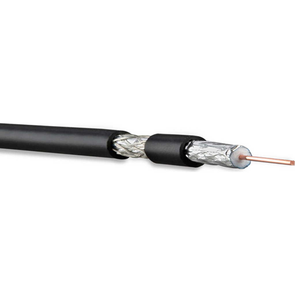 Коаксиальный кабель Hyperline COAX-RG6-CU-100 RG-6, 75 Ом (ТВ, SAT, CATV), жила - 1.02 мм (медь, solid), экран - фольга+оплетка (луженая медь, 48%)+фольга, внешний диаметр 6.9мм, изоляция PV