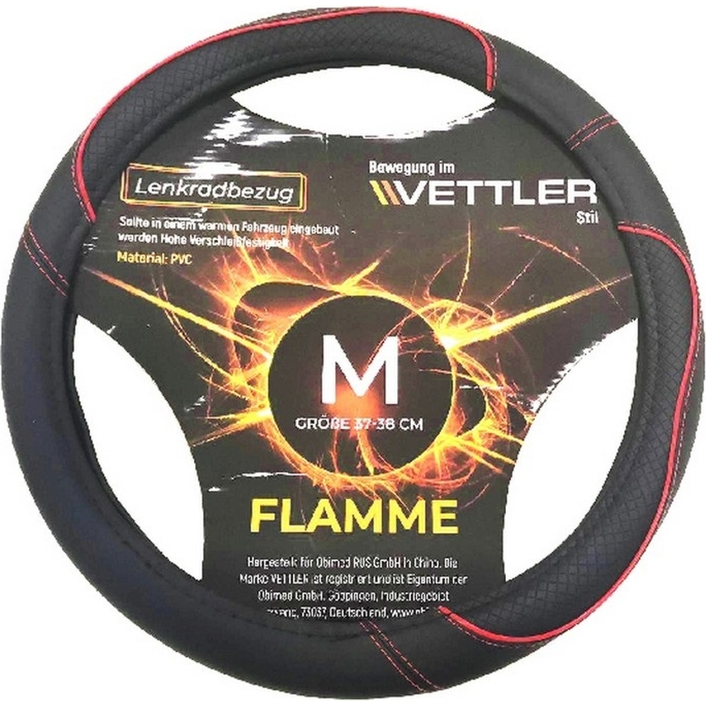 Оплетка на руль VETTLER FLAMME M, 37-38 см. 2108-15/иномарки, экокожа, красный MFLAMMEred