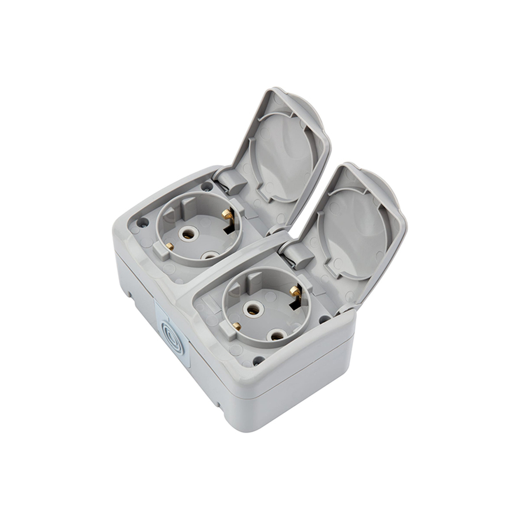 Розетка Kranz Mini OG 2 Sockets IP54 с заземлением Grey KR-78-0806