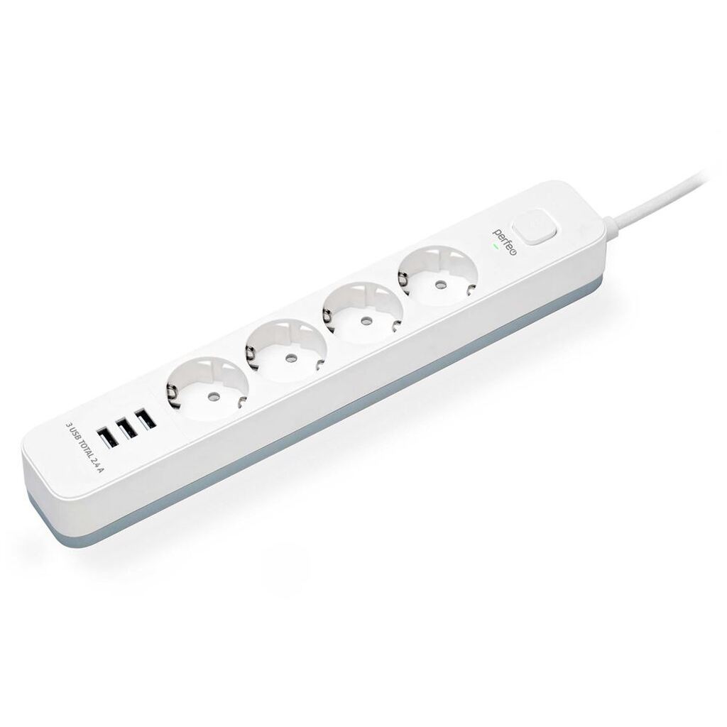 Сетевой фильтр Perfeo Power Sream 2500W 4 Sockets 3xUSB 2m White PF_C3955