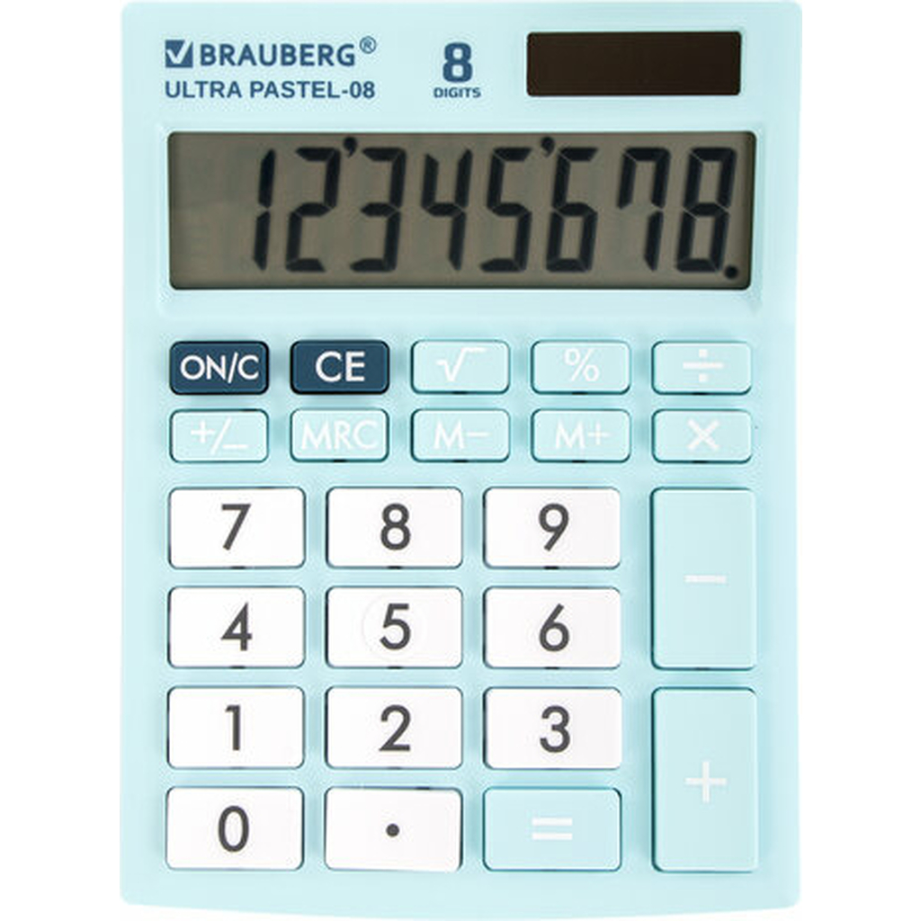 Настольный компактный калькулятор BRAUBERG ULTRA PASTEL-08-LB 154x115 мм, 8 разрядов, голубой, 250513