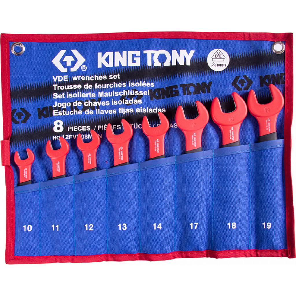 Набор рожковых диэлектрических ключей KING TONY 10-19 мм, чехол из теторона, 8 предметов 12FVE08MRN