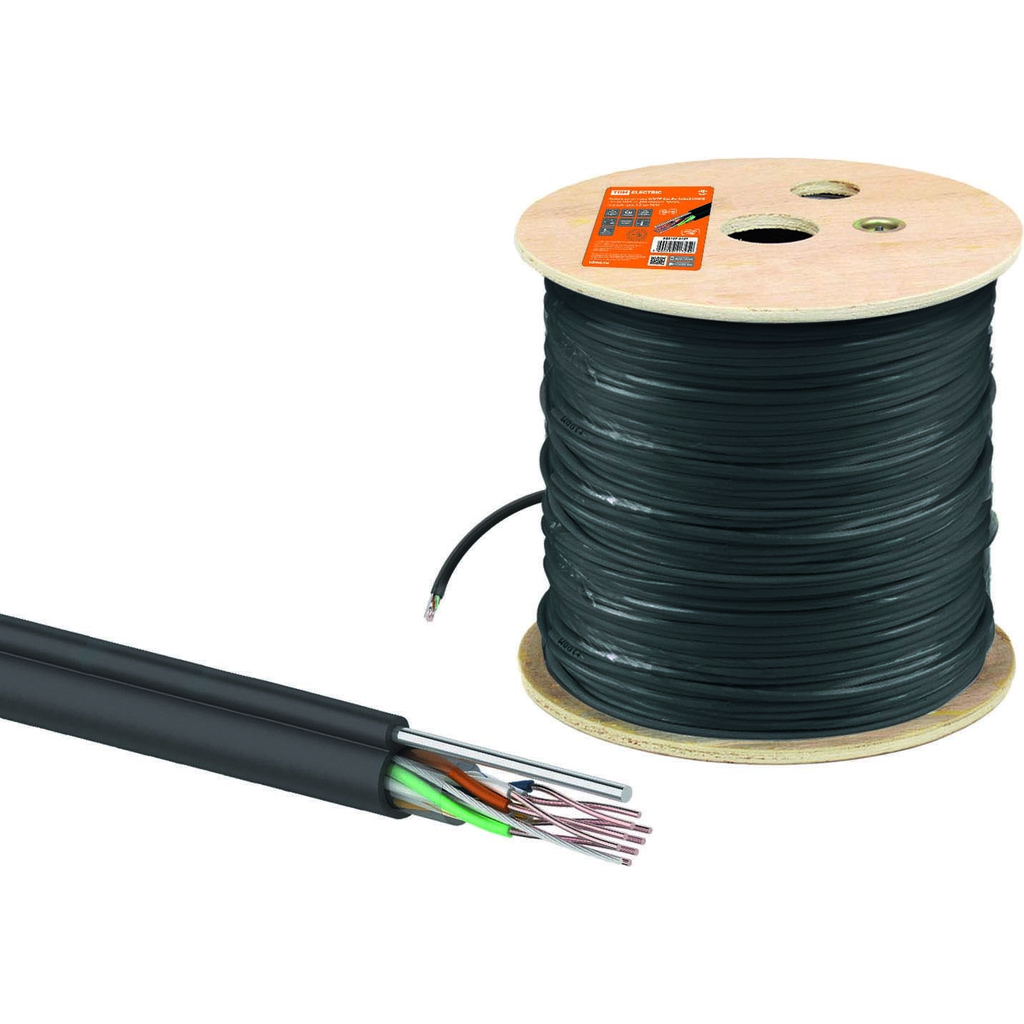 Кабель TDM витая пара U/UTP Cat 5e 4x2х24AWG 305м solid, PE для наружной прокладки, чёрный, трос 1,2мм SQ0107-0107