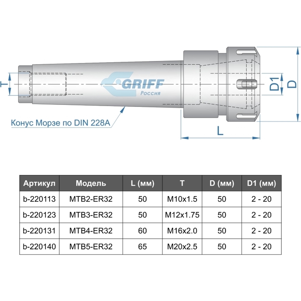 Патрон цанговый MSB3-ER32 (хвостовик конус Морзе; DIN228-A) GRIFF b220123